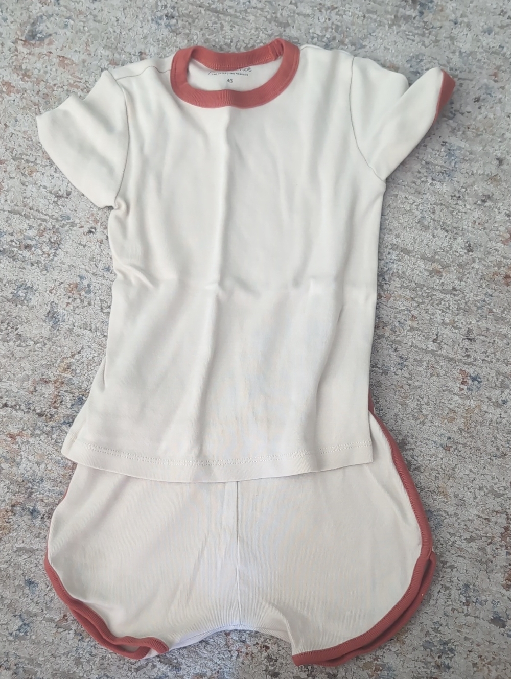 Fin And Vince Cream Ringer Tee & Shorts Set with Rust Trim